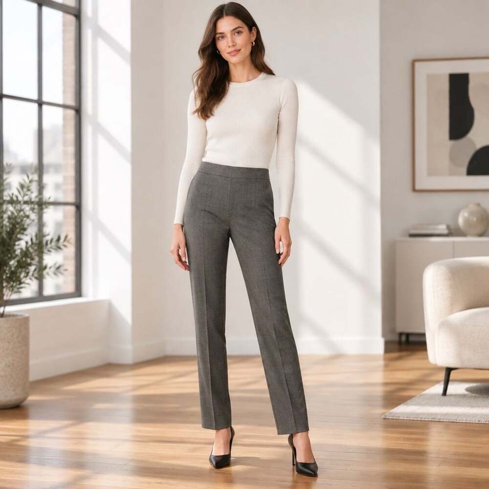 Lafayette 148 New York Pants Size 10 Gray Sharkskin Wool Blend Straight